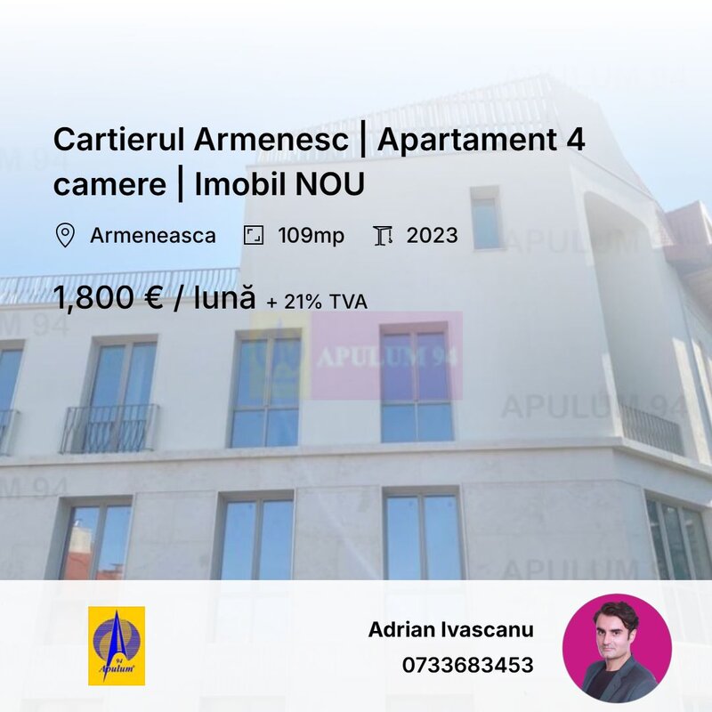 Armeneasca | 4 camere | 109 mp, mobilat utilat, boutique 2023, terasa